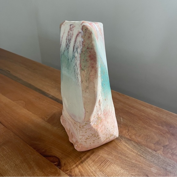 Vintage 80s Tony Evans Signed 49 Raku Art Pottery 12" Vase Postmodern Abstract - Picture 8 of 8